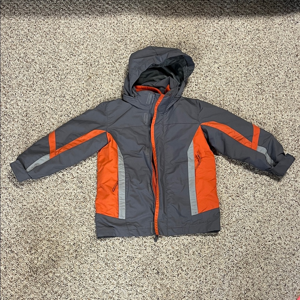 L.L. Bean Vibrant Grey and Orange winter jacket with fleece removable liner